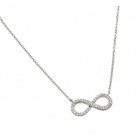 Sterling Silver 925 Rhodium Plated Clear CZ Infinity Pendant Necklace - STP01381RH