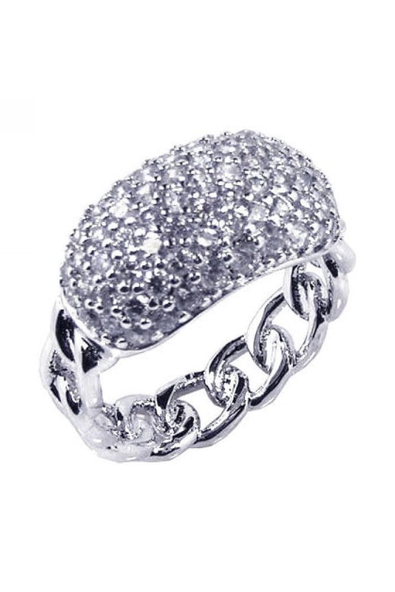 Sterling Silver 925 Rhodium Plated Clear CZ Miami Cuban ID Chain Ring White Female Size 5