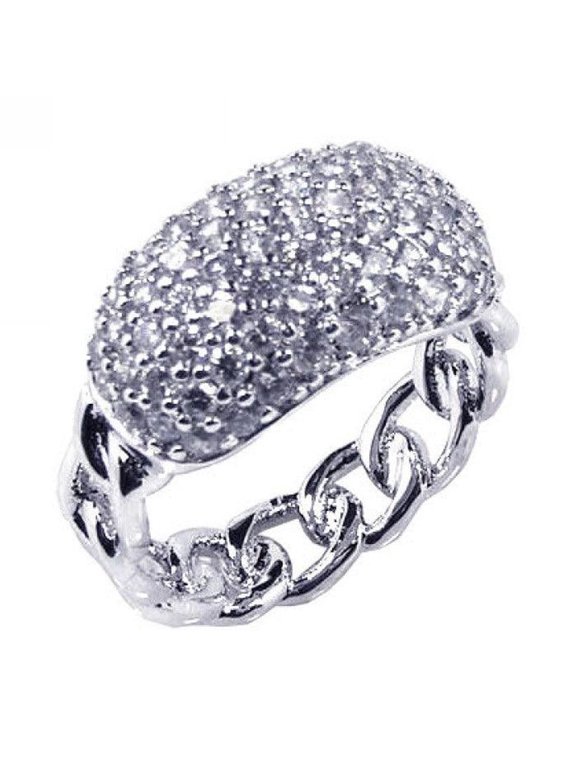 Sterling Silver 925 Rhodium Plated Clear CZ Miami Cuban ID Chain Ring White Female Size 5