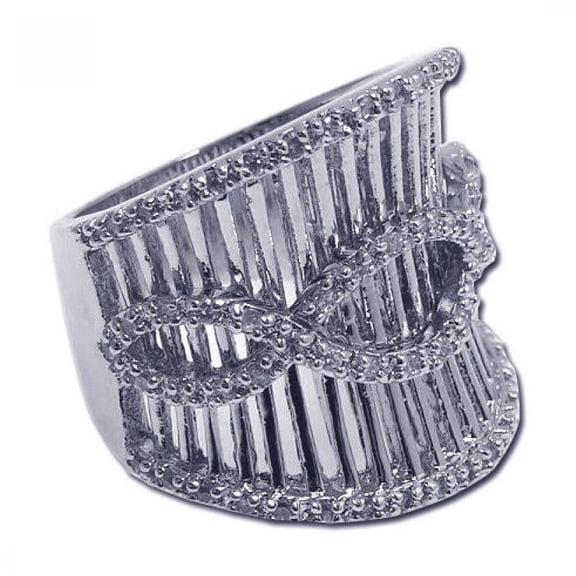 Sterling Silver 925 Rhodium Plated Clear CZ Ornate Infinity Band Ring White Female Size 6