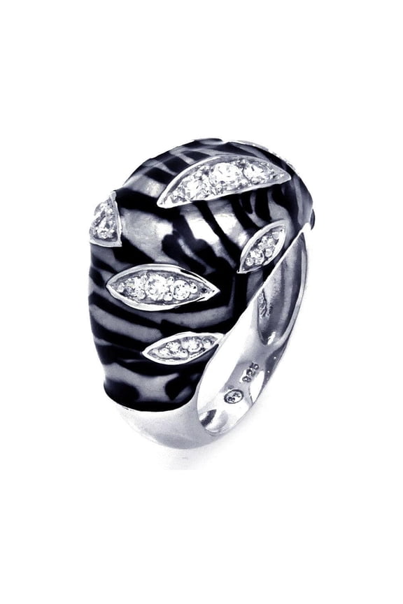 Sterling Silver 925 Rhodium Plated Clear CZ Zebra Stripe Ring Band White Jewelry Female Size 8