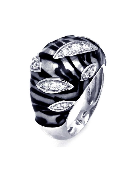 Sterling Silver 925 Rhodium Plated Clear CZ Zebra Stripe Ring Band White Jewelry Female Size 8