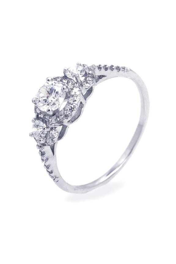 Sterling Silver 925 Rhodium Plated Clear Cubic Zirconia Past Present Future Ring White Female Size 6