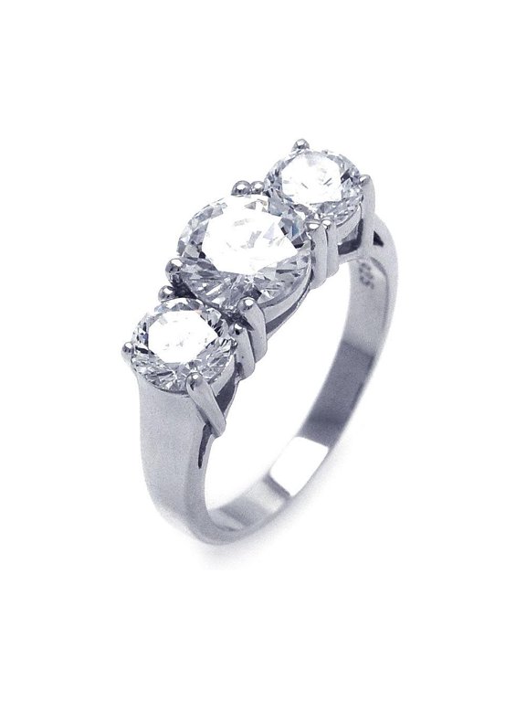 Sterling Silver 925 Rhodium Plated Clear Cubic Zirconia Past Present Future Ring White Female Size 9