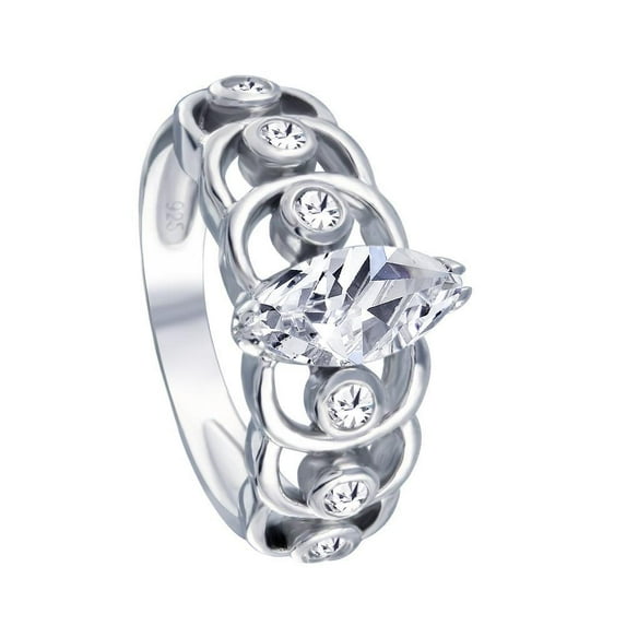 Sterling Silver 925 Rhodium Plated Clear Marquise Engagement Ring White Cubic Zirconia Female Size 7