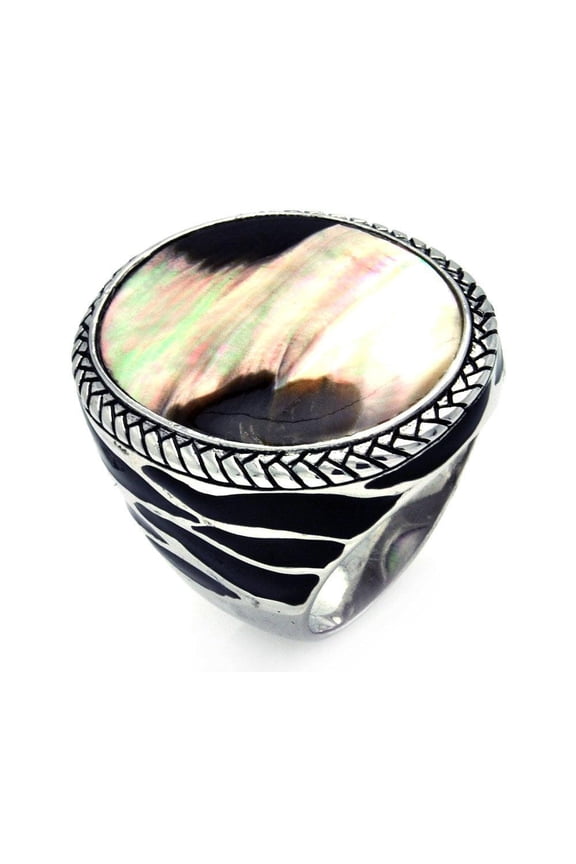 Sterling Silver 925 Rhodium Plated Dark Simulated Mother of Pearl Band Ring Jewelry Female Size 5