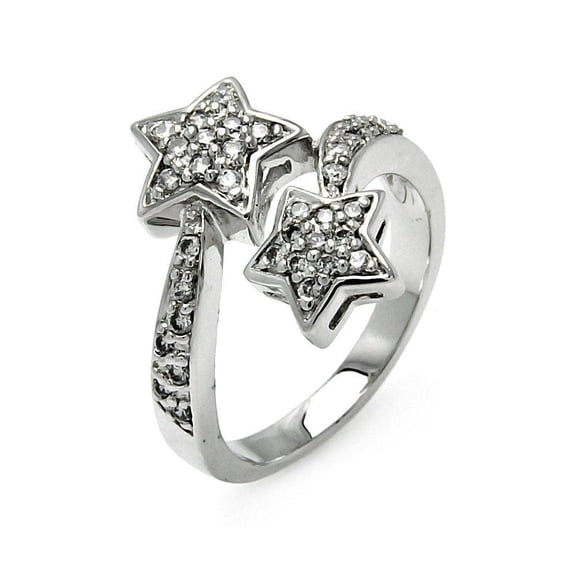 Sterling Silver 925 Rhodium Plated Double Clear Cubic Zirconia Star Ring White Jewelry Female Size 9