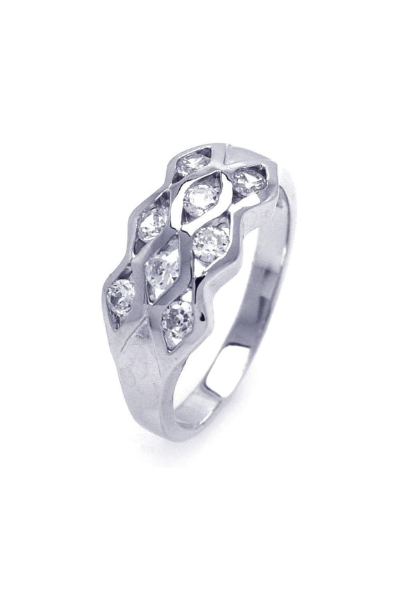 Sterling Silver 925 Rhodium Plated Eyelet Ring Band White Cubic Zirconia Jewelry Female Male Size 5