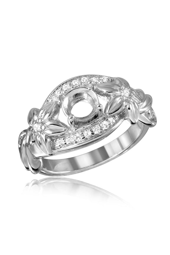 Sterling Silver 925 Rhodium Plated Flower Shank Single Mounting Ring Jewelry Female Male Size 7