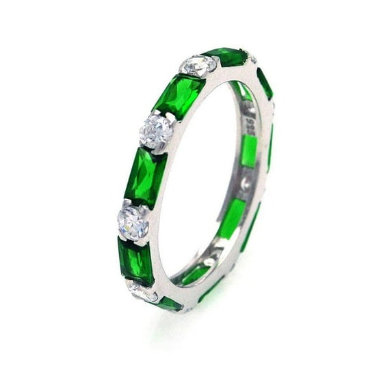 Sterling Silver 925 Rhodium Plated Green Stacking Eternity Ring Cubic Zirconia Jewelry Female Size 7