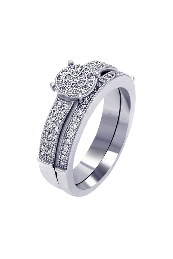 Sterling Silver 925 Rhodium Plated Micro Pave Bridal Wedding Ring White Cubic Zirconia Female Size 8