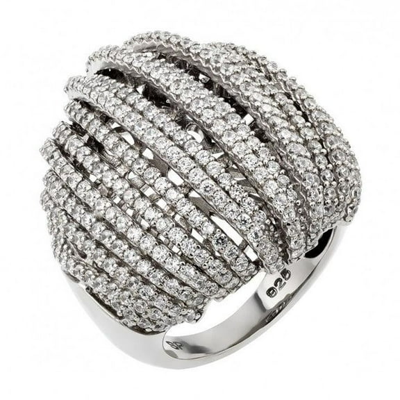 Sterling Silver 925 Rhodium Plated Micro Pave Clear Cubic Zirconia Cocktail Ring White Female Size 6