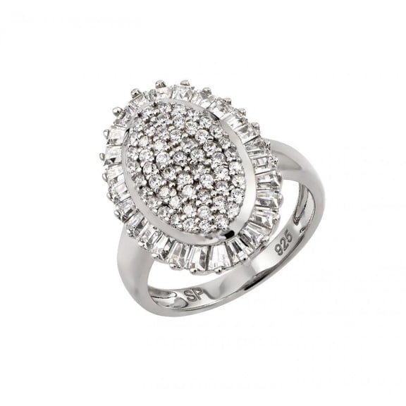 Sterling Silver 925 Rhodium Plated Micro Pave Clear Cubic Zirconia Cocktail Ring White Female Size 6