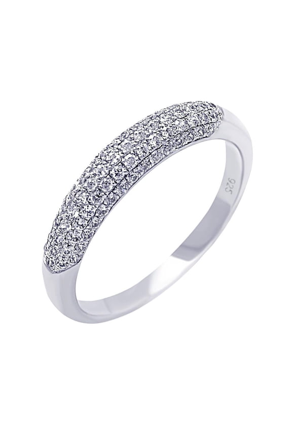 Sterling Silver 925 Rhodium Plated Micro Pave Fire Ring Band White CZ Jewelry Female Size 9
