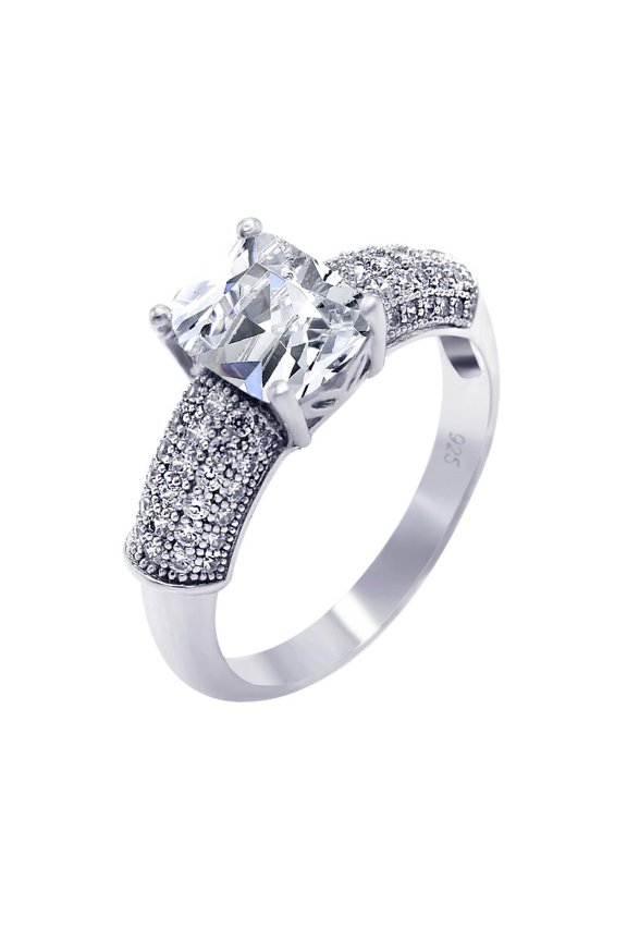 Sterling Silver 925 Rhodium Plated Micro Pave Square Center Ring White CZ Jewelry Female Size 9