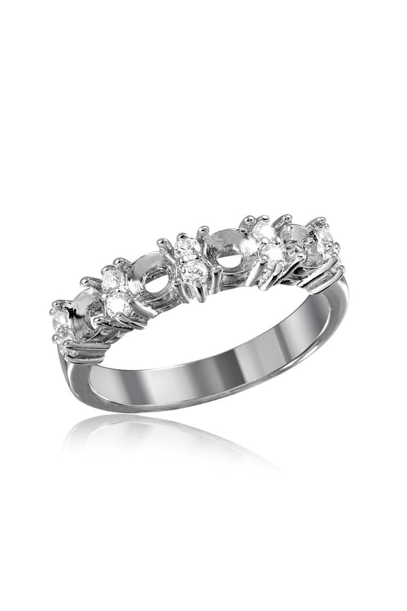 Sterling Silver 925 Rhodium Plated Mounting Ring Clear Cubic Zirconia Band Jewelry Female Size 9