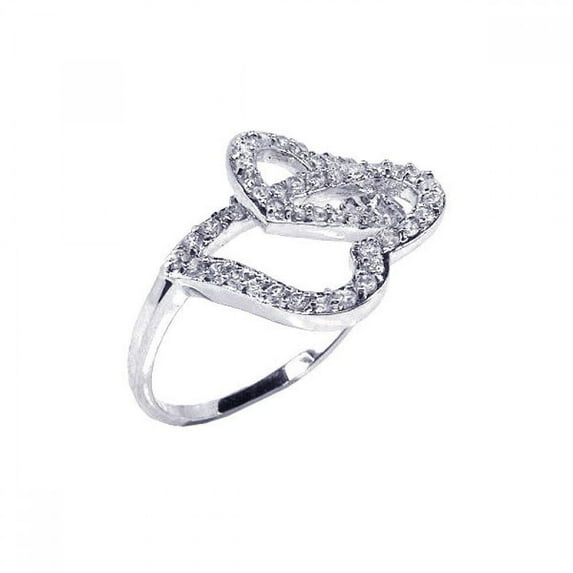 Sterling Silver 925 Rhodium Plated Open Friendship Love Heart Ring White CZ Female Size 6