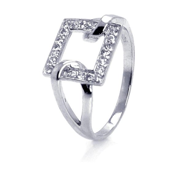 Sterling Silver 925 Rhodium Plated Open Square Loop Knot Wide Ring White CZ Female Size 5