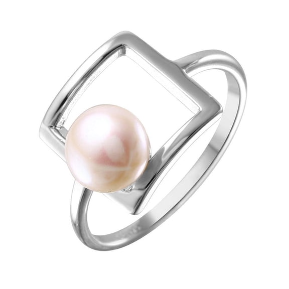Sterling Silver 925 Rhodium Plated Open Square Simulated Pearl Ring Jewelry Female Male Size 5