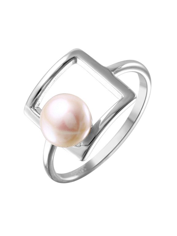 Sterling Silver 925 Rhodium Plated Open Square Simulated Pearl Ring Jewelry Female Male Size 7