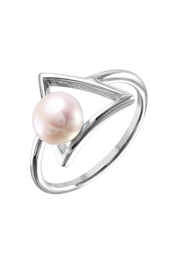 Sterling Silver 925 Rhodium Plated Open Triangle Simulated Pearl Ring Jewelry Female Male Size 8