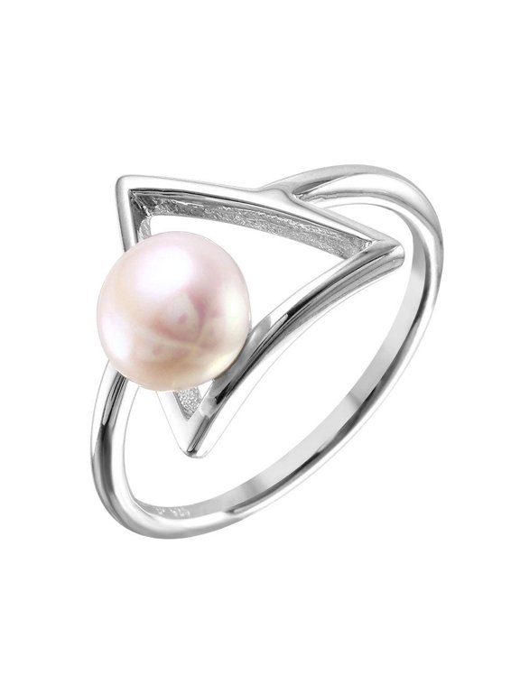 Sterling Silver 925 Rhodium Plated Open Triangle Simulated Pearl Ring Jewelry Female Male Size 8