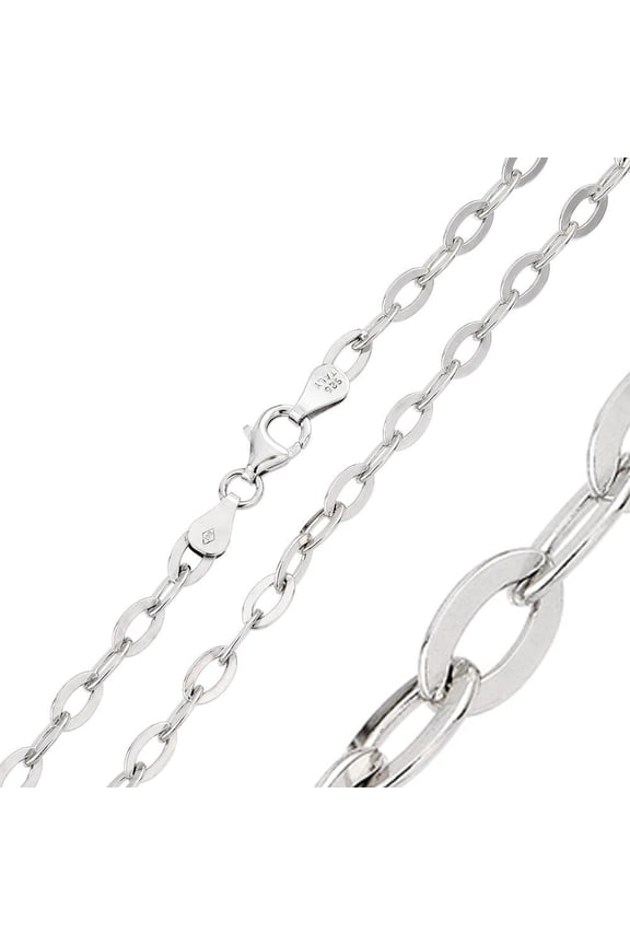 Sterling Silver 925 Rhodium Plated Oval Flat Link Cable Chain 4.7mm Italy 16" Jewelry Female Unisex