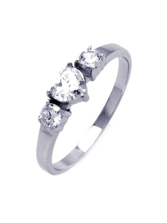 Sterling Silver 925 Rhodium Plated Past Present Future Heart Ring White Cubic Zirconia Female Size 6