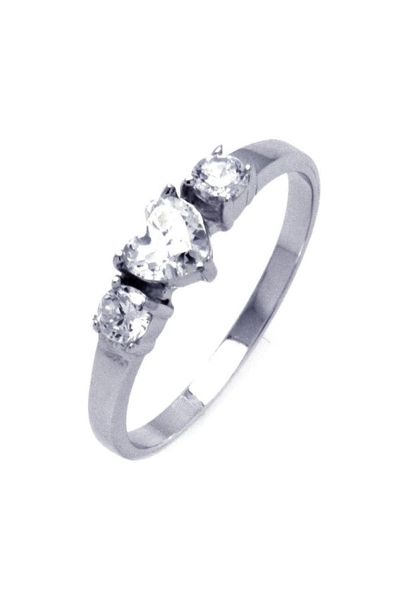 Sterling Silver 925 Rhodium Plated Past Present Future Heart Ring White Cubic Zirconia Female Size 8