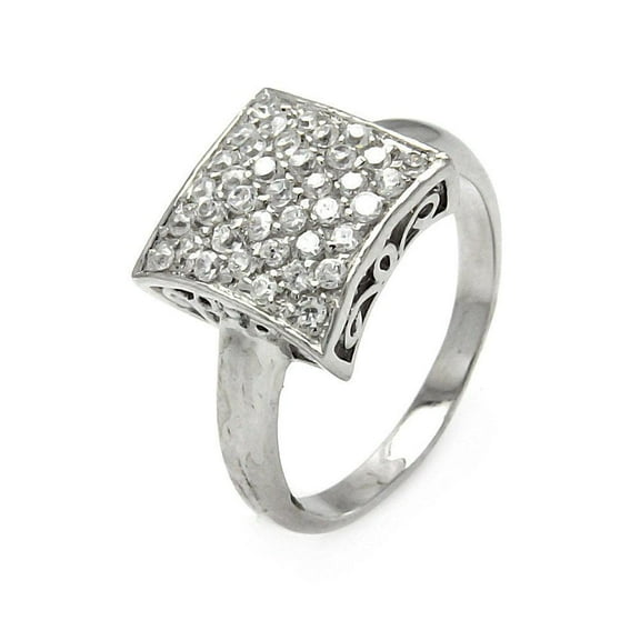 Sterling Silver 925 Rhodium Plated Pave Clear Cubic Zirconia Square Ring White Jewelry Female Size 5