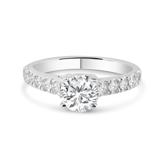Sterling Silver 925 Rhodium Plated Pave Clear Round Center Ring White CZ Jewelry Female Size 8