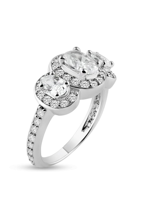 Sterling Silver 925 Rhodium Plated Pave Past Present Future Ring White CZ Jewelry Female Size 5