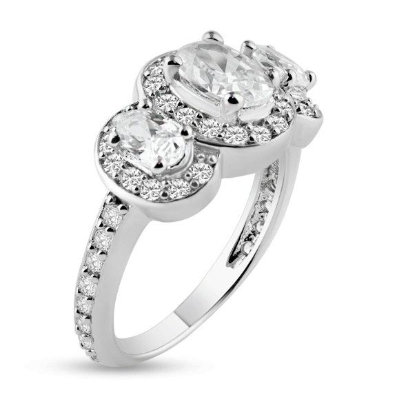 Sterling Silver 925 Rhodium Plated Pave Past Present Future Ring White CZ Jewelry Female Size 8