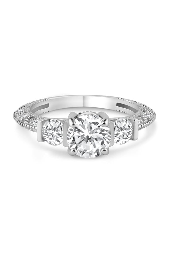 Sterling Silver 925 Rhodium Plated Pave Past Present Future Ring White CZ Jewelry Female Size 9