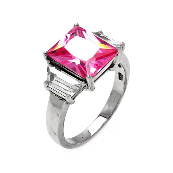 Sterling Silver 925 Rhodium Plated Pink Princess Cut Ring Cubic Zirconia Jewelry Female Male Size 5
