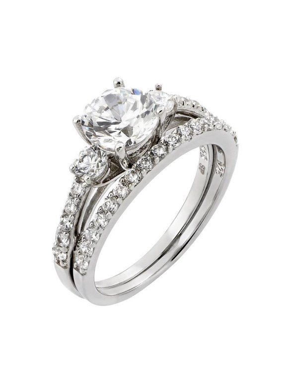 Sterling Silver 925 Rhodium Plated Present Past Future Wedding Ring White CZ Female Size 5