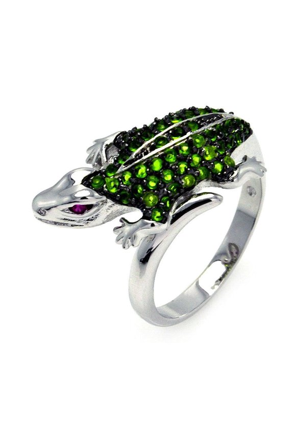 Sterling Silver 925 Rhodium Plated Purple Green Lizard Ring Cubic Zirconia Jewelry Female Size 8