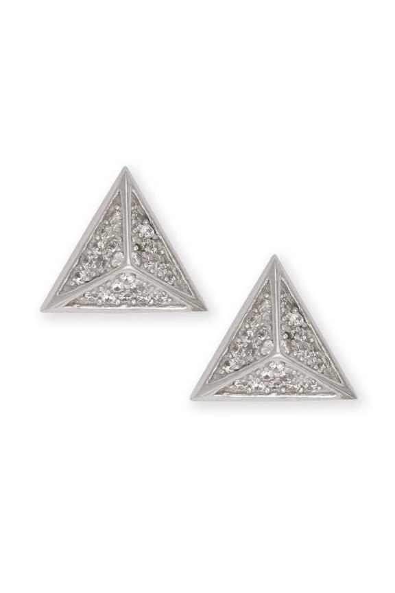Sterling Silver 925 Rhodium Plated Pyramid Triangle CZ Stud Earrings