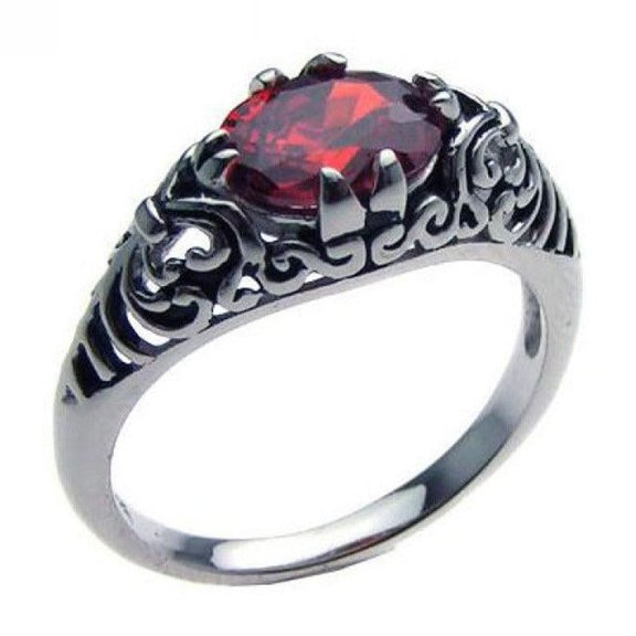 Sterling Silver 925 Rhodium Plated Red Antiqued Biker Dragon Ring CZ Jewelry Female Size 8