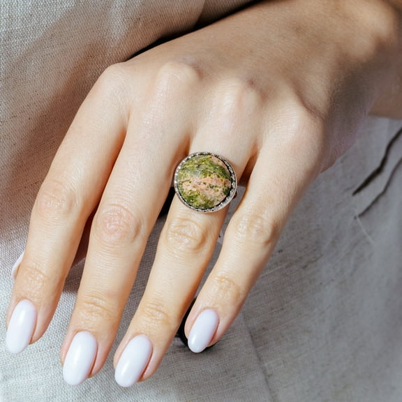 Sterling Silver 925 Rhodium Plated Red Simulated Agate Large Ring Jewelry Female Male Unisex Size 7