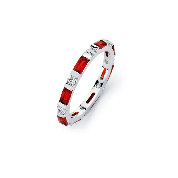 Sterling Silver 925 Rhodium Plated Red Stackable Eternity Ring Cubic Zirconia Jewelry Female Size 8