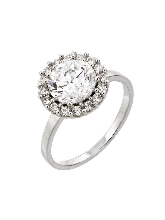 Sterling Silver 925 Rhodium Plated Round Large Wide Halo Sun Ring White Cubic Zirconia Female Size 6