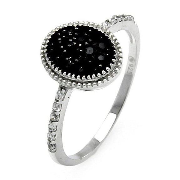 Sterling Silver 925 Rhodium Plated Round Oval Circle Black Cubic Zirconia Ring Jewelry Female Size 5