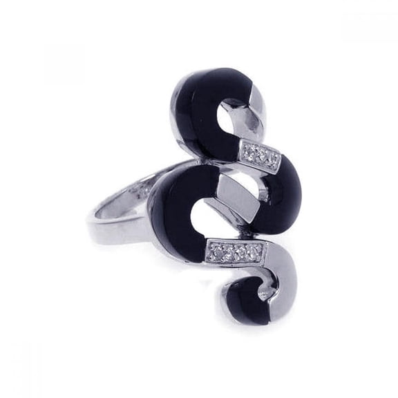 Sterling Silver 925 Rhodium Plated Simulated Black Onyx Clear CZ Snake Ring White Female Size 5