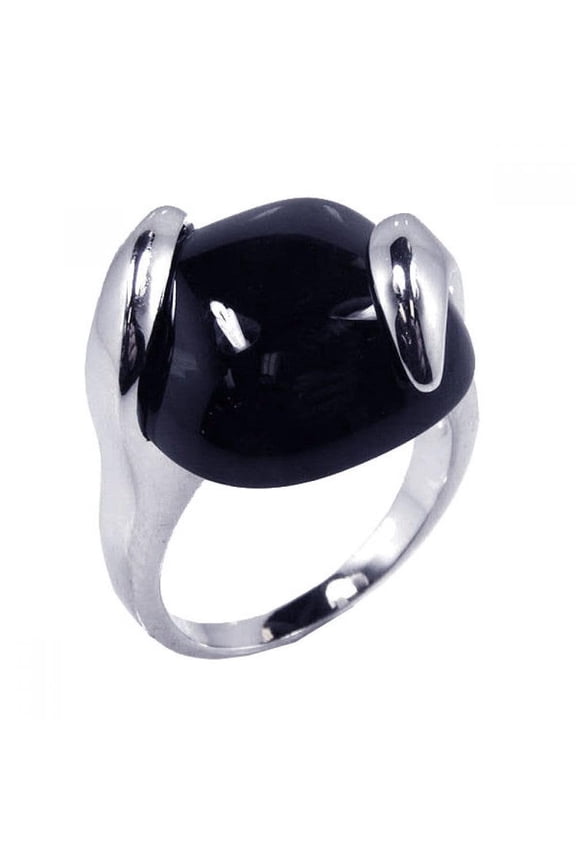 Sterling Silver 925 Rhodium Plated Simulated Black Onyx Cocktail Ring Band CZ Female Size 9