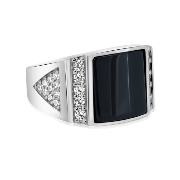 Sterling Silver 925 Rhodium Plated Simulated Black Onyx Triangle Shank Ring CZ Female Size 12