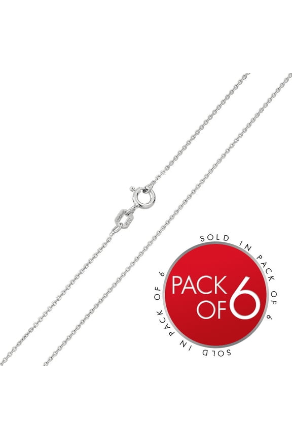 Sterling Silver 925 Rhodium Plated Small Oval DC Link Cable Chain 1mm 6 Pack 16" Jewelry Female