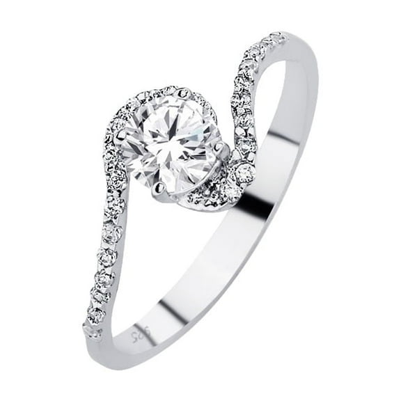 Sterling Silver 925 Rhodium Plated Solitaire Wave Twist Bridal Ring White CZ Female Size 9