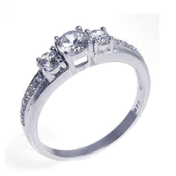 Sterling Silver 925 Rhodium Plated Triple Past Present Future Ring White CZ Female Size 6