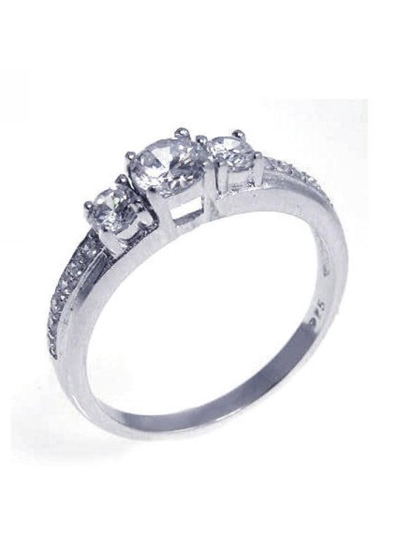 Sterling Silver 925 Rhodium Plated Triple Past Present Future Ring White CZ Female Size 8